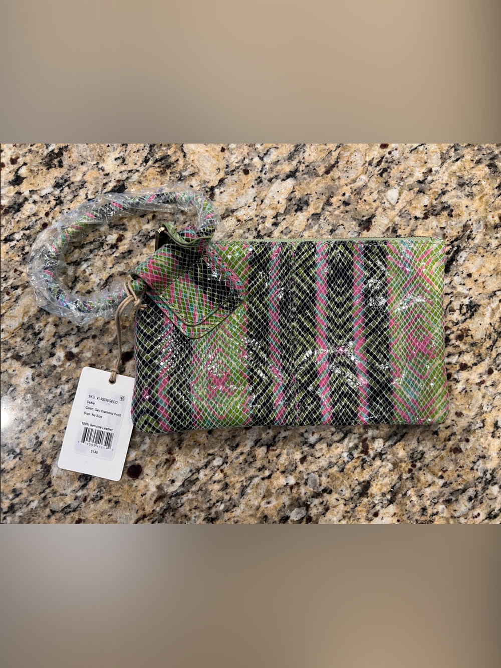 HOBO Green, Pink & Black Patterned Clutch/Wristlet